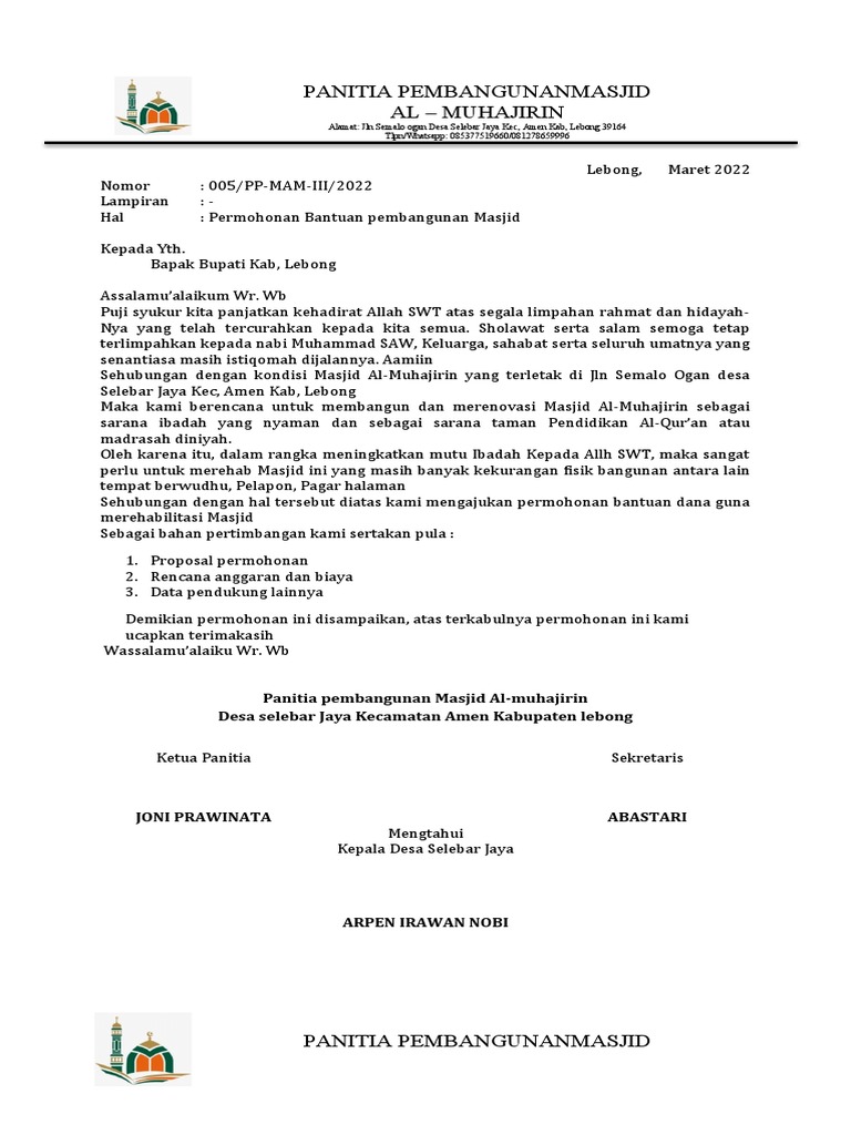 Proposal Pembangunan Masjid Al-Muhajirin | PDF