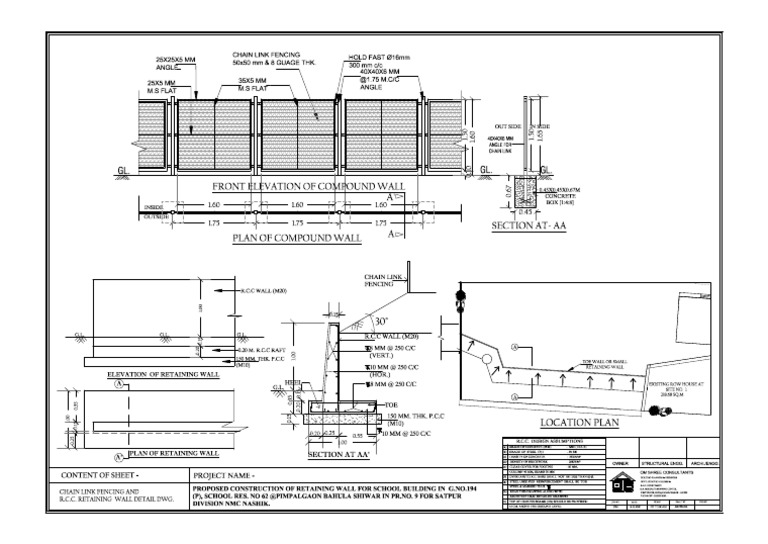 Chain Link Fencing and Retaining Wall Detail PDF