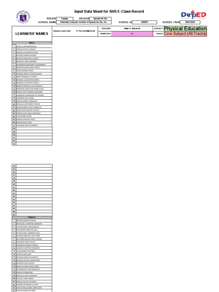Shs e class record arienza a3 pdf physical education