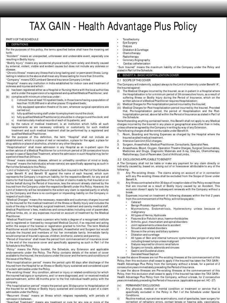 TAX GAIN Health Advantage Plus Policy 1. Definitions PDF