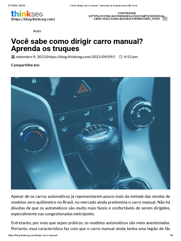 Dicas para Dirigir Carro Manual | PDF | Carro | Motores