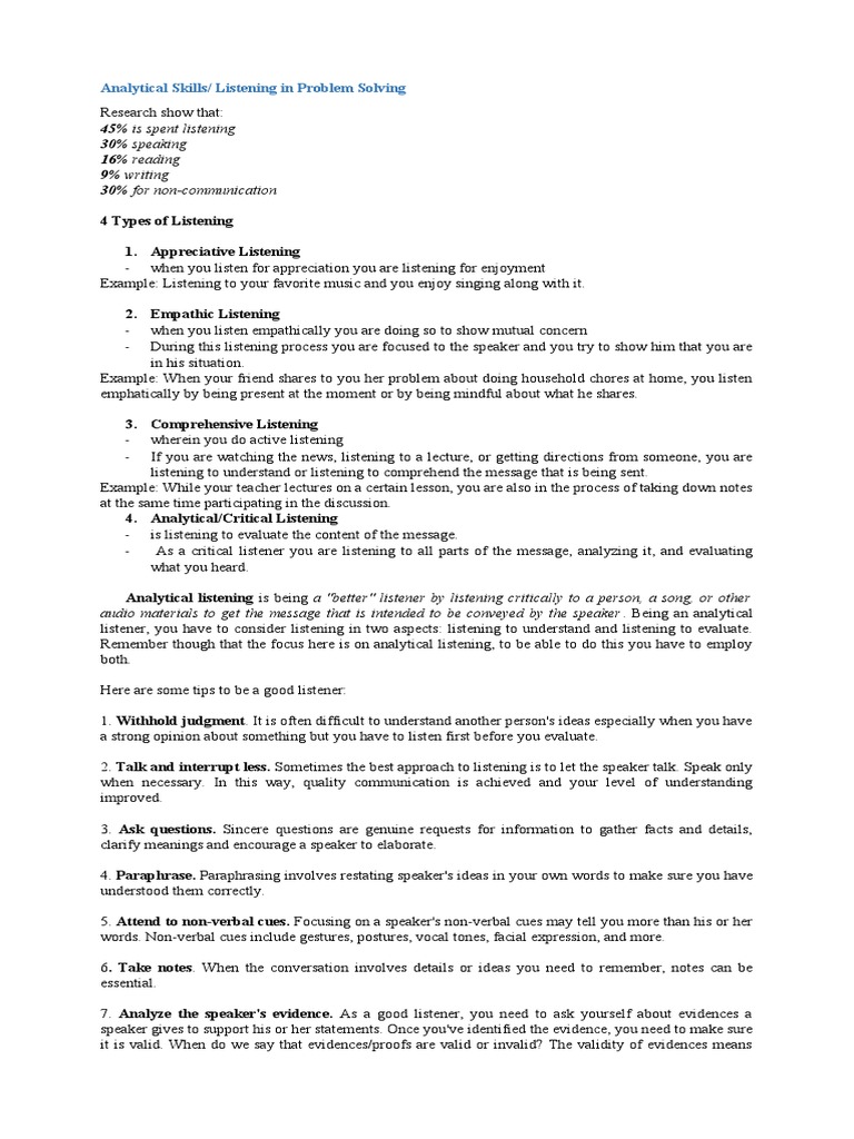 Analytical Skills PDF Nonverbal Communication Evidence