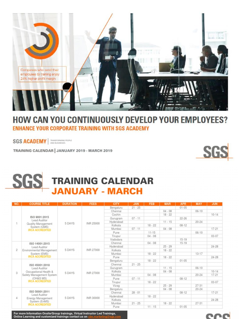 SGS Academy India Training Calendar H1 2019 PDF