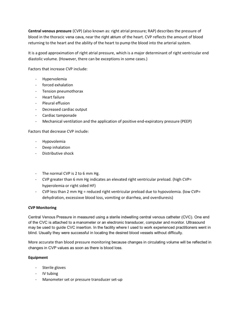 Normal Central Venous Pressure Values | PDF