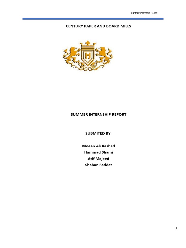 Internship Report Century Paper Mill PDF Paper Pulp (Paper)