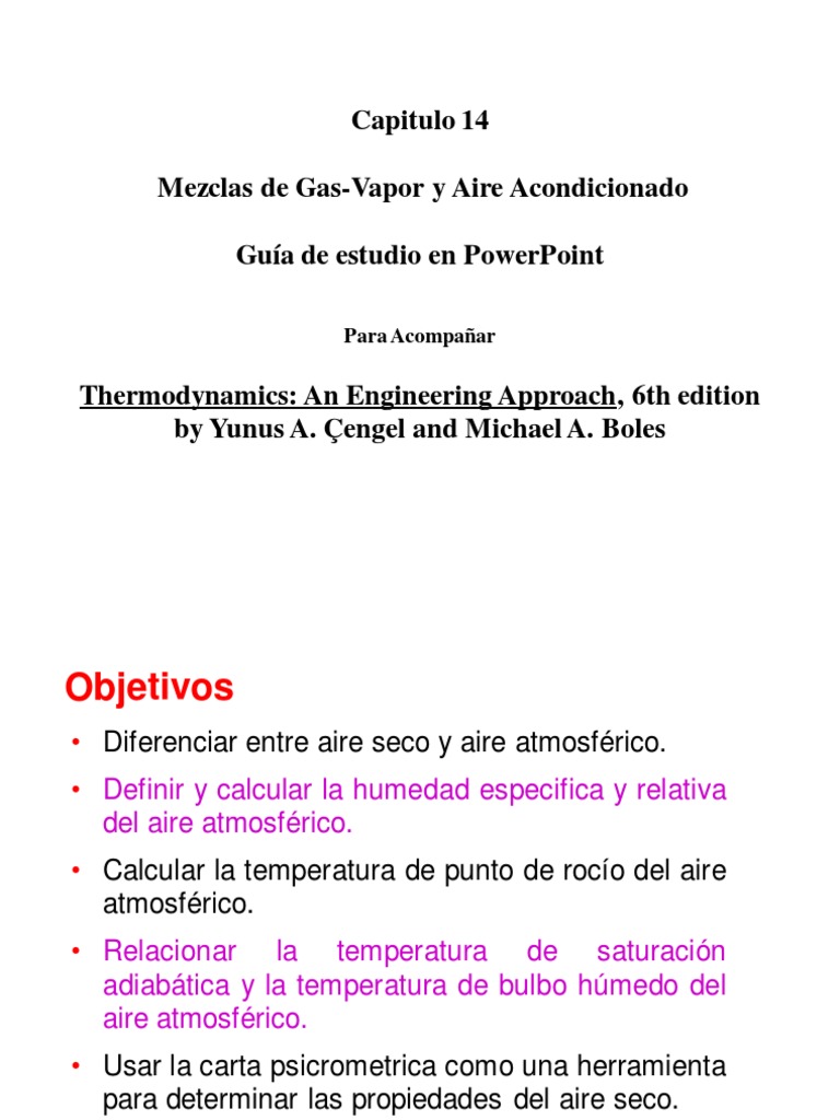 Capitulo 14. Mezclas de Gas-Vapor y Aire Acondicionado. Guía de Estudio ...