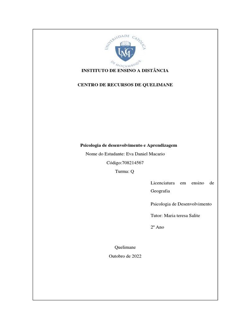 Psicologia do Desenvolvimento e Aprendizagem | PDF | Aprendizado ...