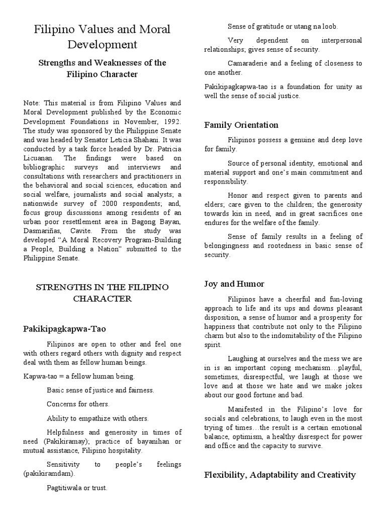 Filipino Values and Character Strengths and Weaknesses | PDF ...