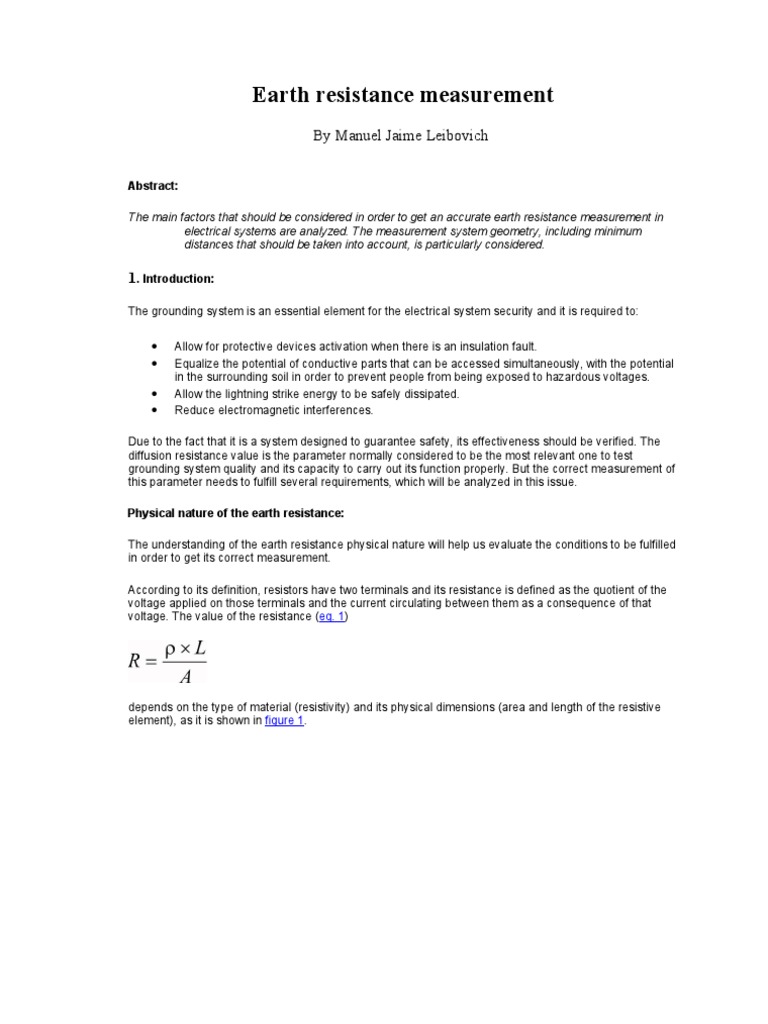 Earth Resistance Measurement Techniques | PDF | Electrical Resistance ...