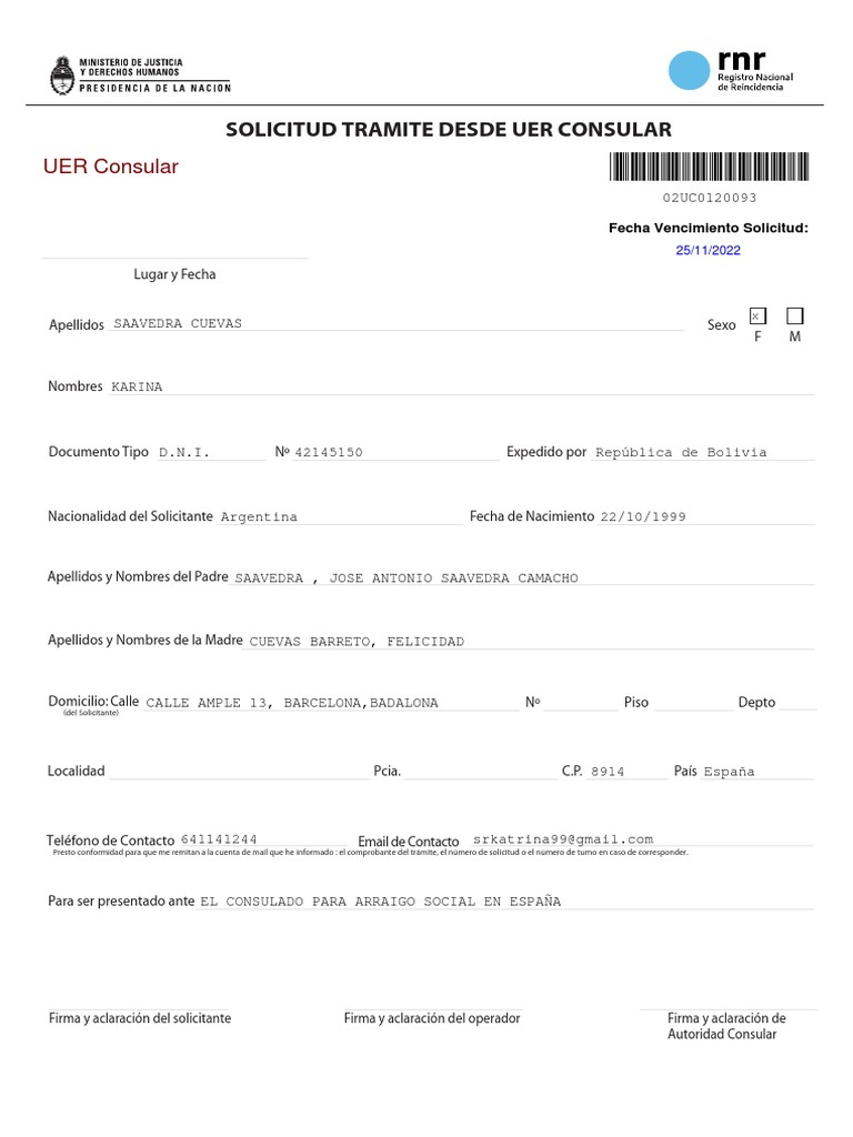 Solicitud de Inscripción Residente Consular | PDF | Gobierno y ...