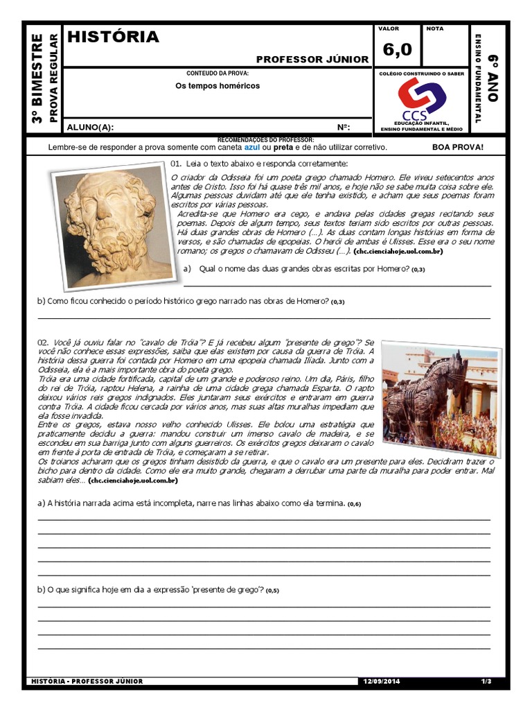 Prova Grecia Pdf Homero Grécia Antiga