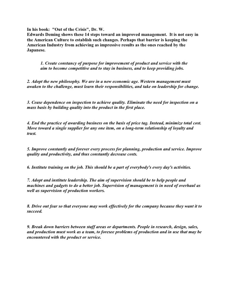 W. Edwards Deming's 14 Points | PDF | Leadership | Economies