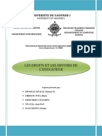 Les Droits Et Les Devoirs de L'Educateur: Universite de Yaounde I