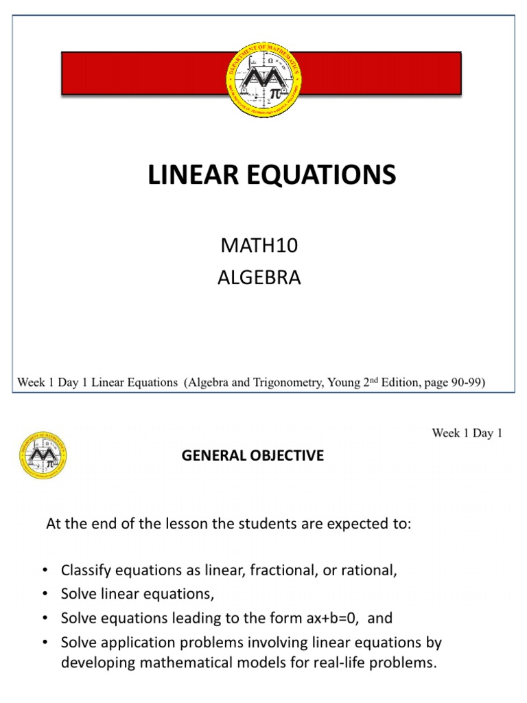 Week 1 - 2 Linear Equations | PDF | Equations | System Of Linear Equations