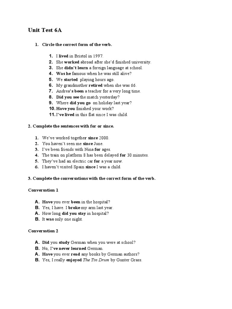 Unit Test: Present Perfect Practice | PDF