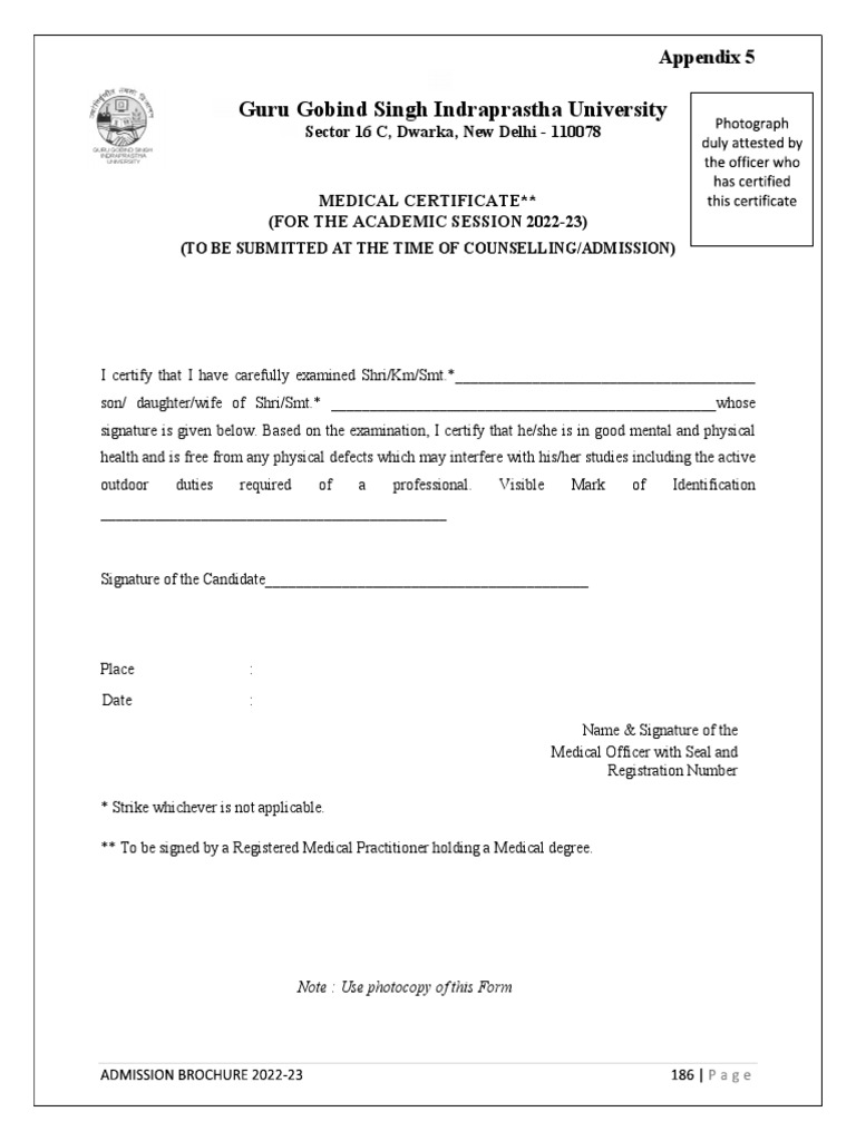IPU Medical Certificate Format 2022-23 | PDF | Finance & Money Management