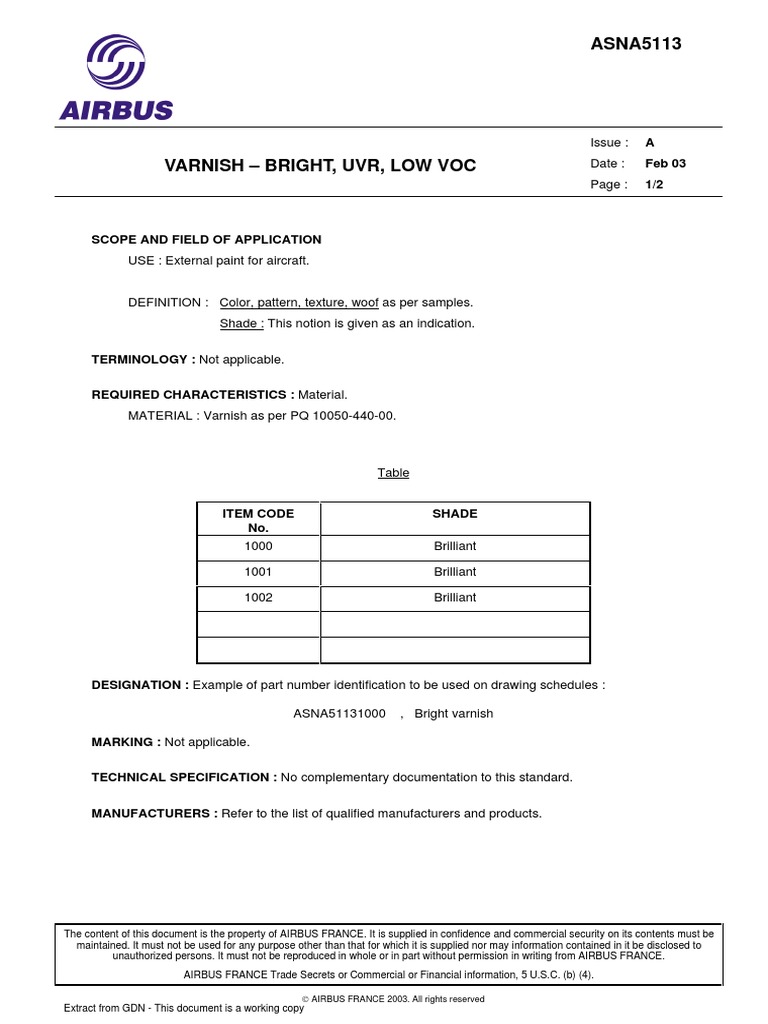 Varnish Bright, UVR, Low VOC Technical Specification for External Paint for Aircraft PDF
