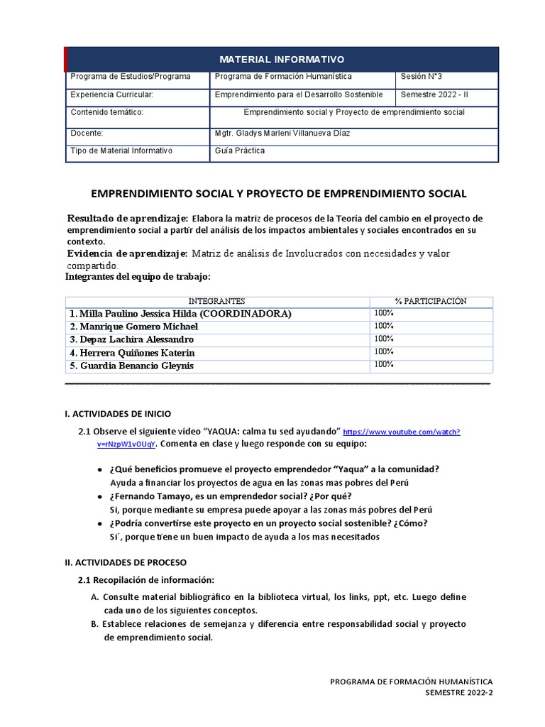 Emprendimiento Social para el Desarrollo Sostenible | PDF | Ciencias ...