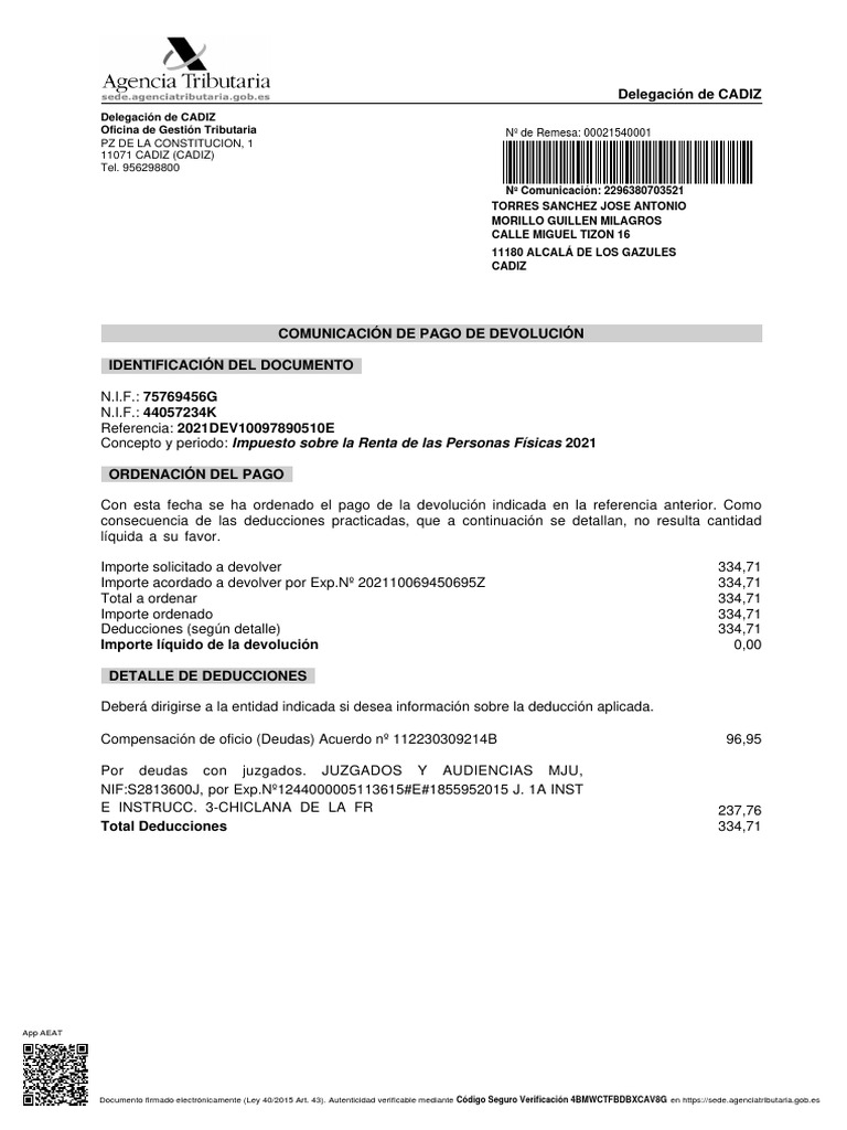 Comunicación de Devolución de Hacienda | PDF