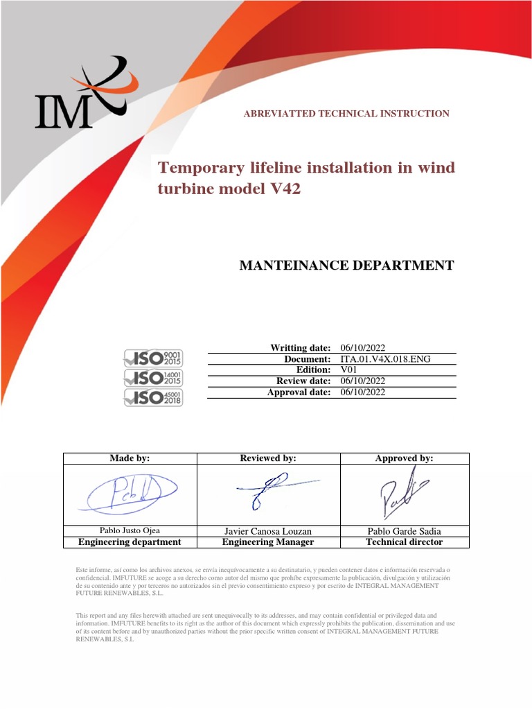 Lifeline Installation for V42 Turbines | PDF | Anchor | Ladder