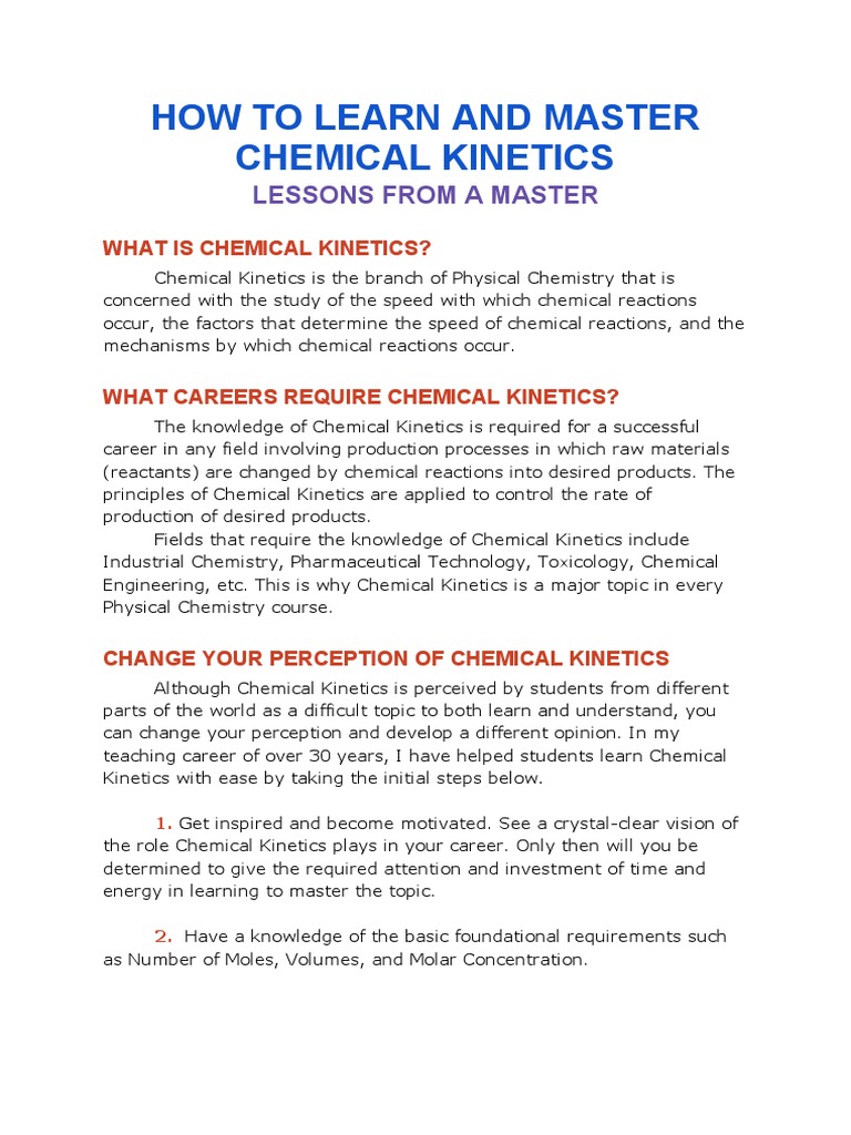 How To Learn and Master Chemical Kinetics: Lessons From A Master. | PDF
