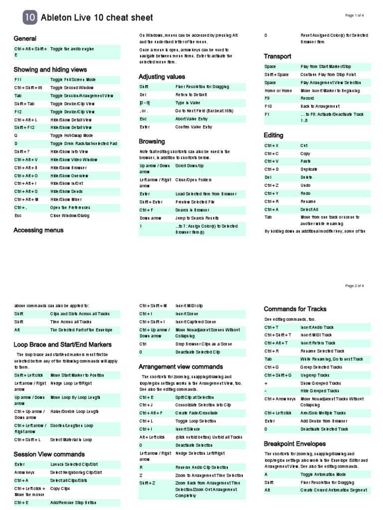 Ableton Live 10 Shortcuts | PDF | Computer Keyboard | Control Key