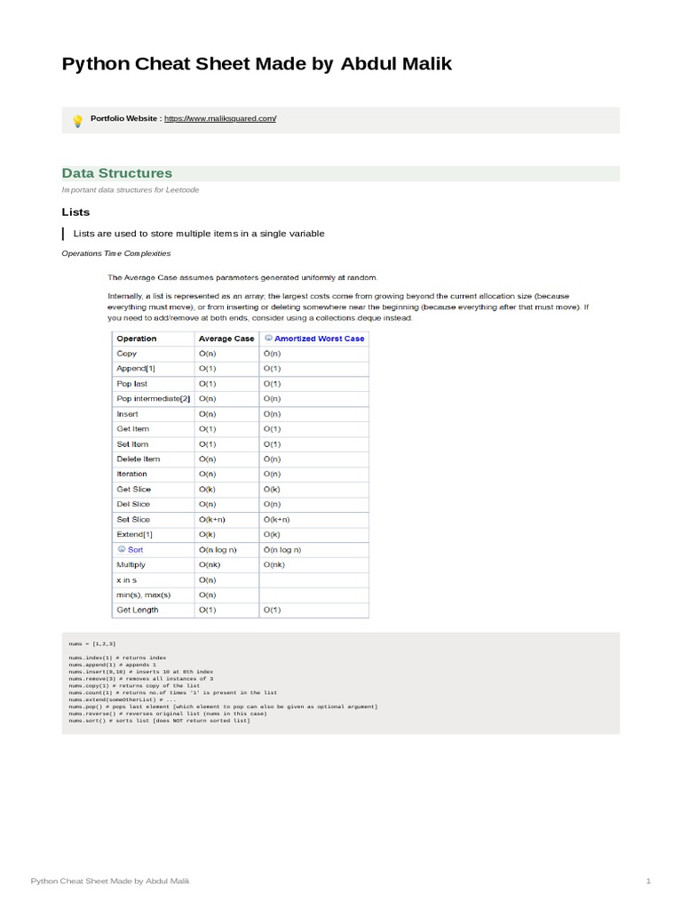 Python Cheat Sheet Made by Abdul Malik | PDF | Queue (Abstract Data ...
