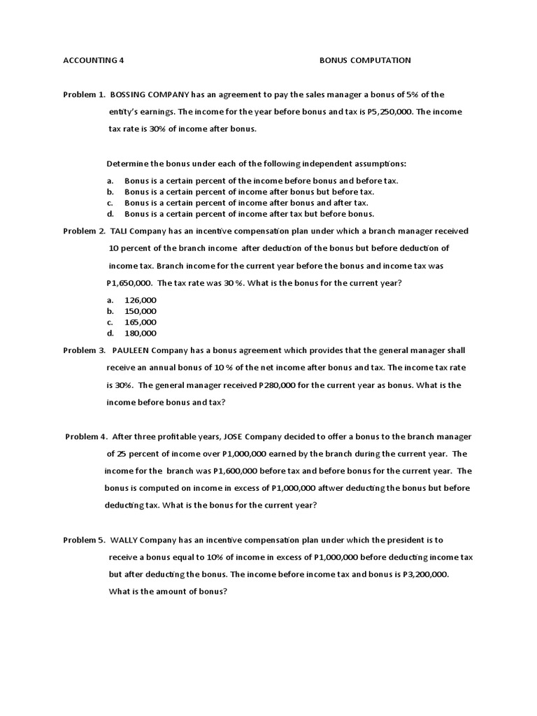 Acctg 4. Bonus Computation | PDF