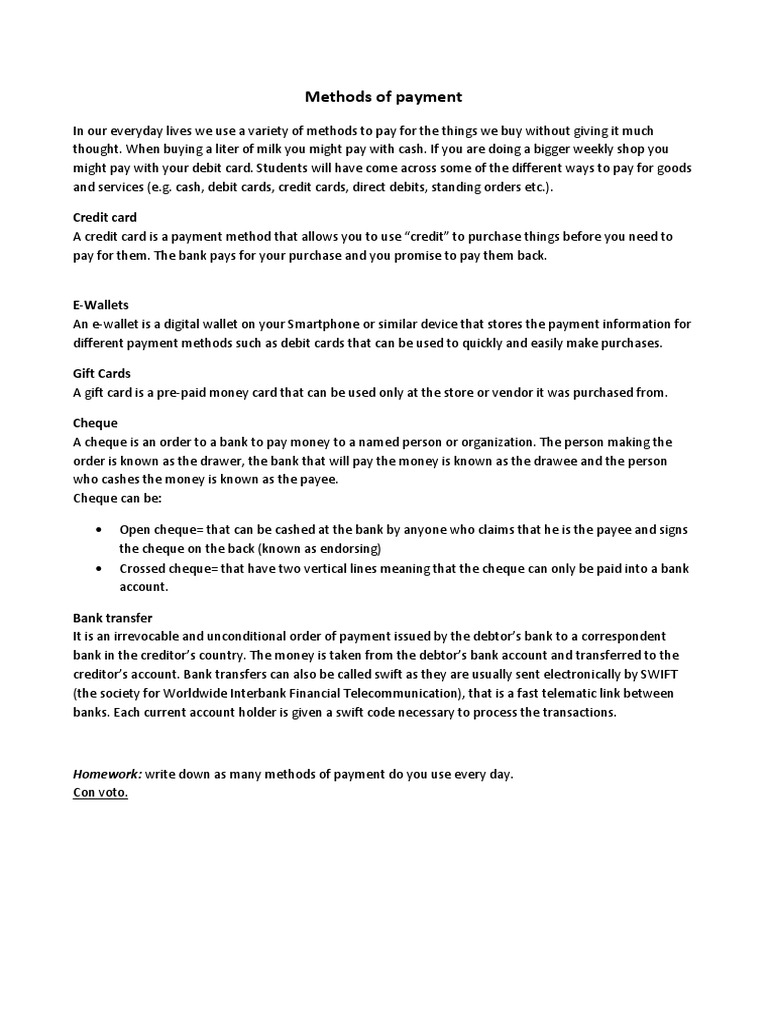 method of payment in canada