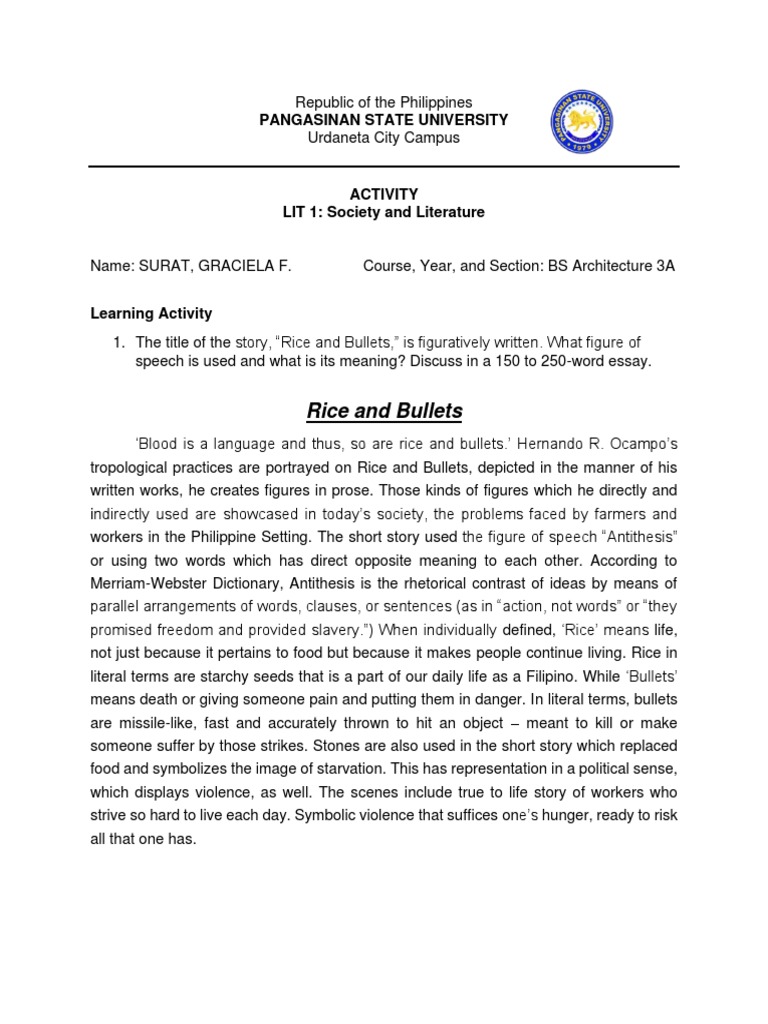 SURAT, GRACIELA F. Rice and Bullets Heneral Luna PDF Narration