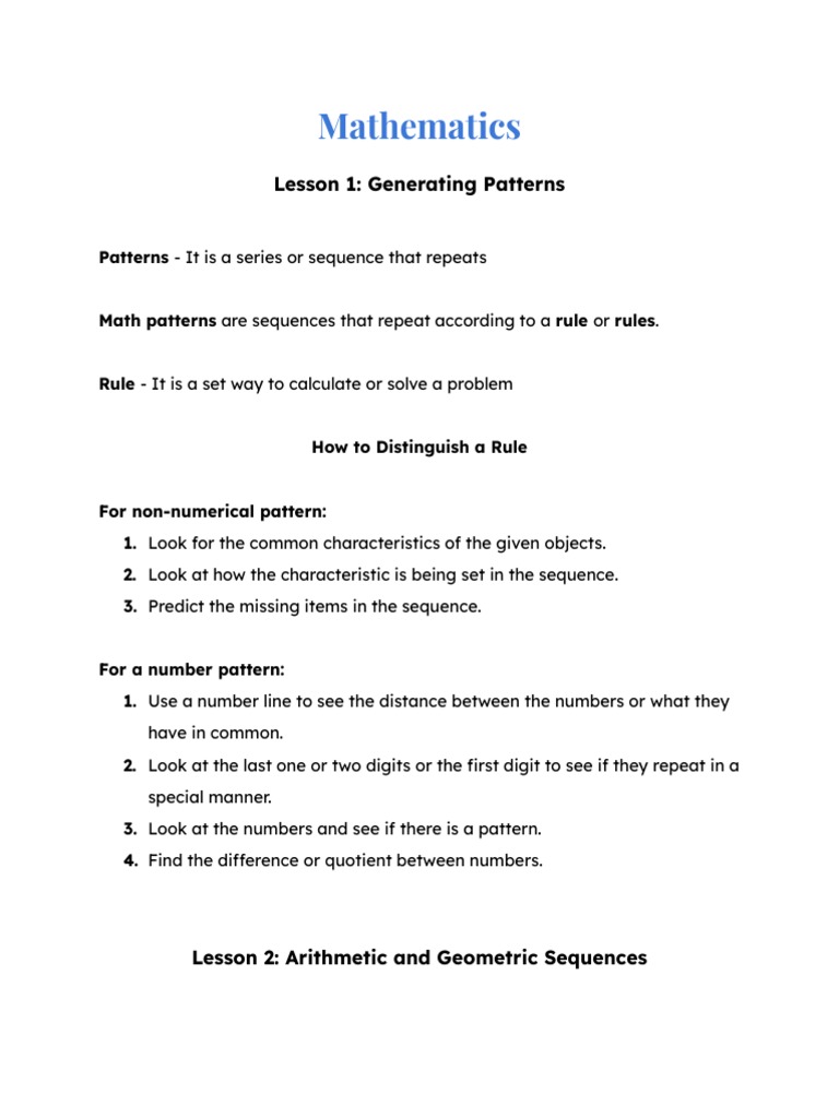 Understanding Math Patterns and Sequences | PDF