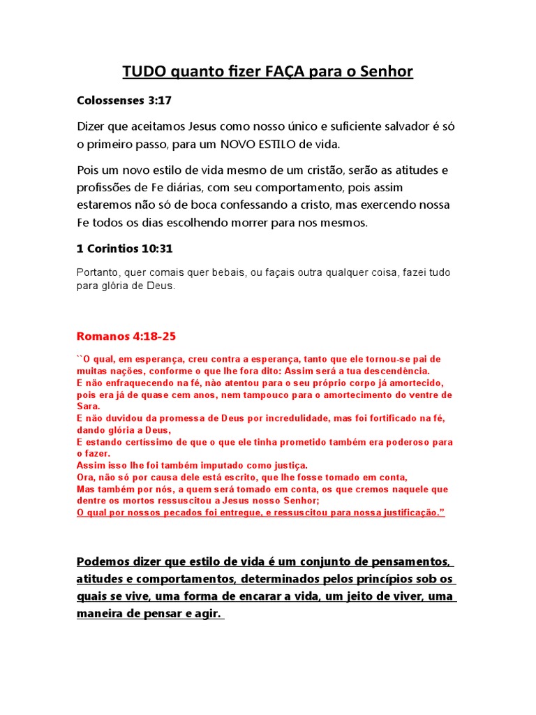TUDO Quanto Fizer FAÇA para o Senhor | PDF | Fé | Deus
