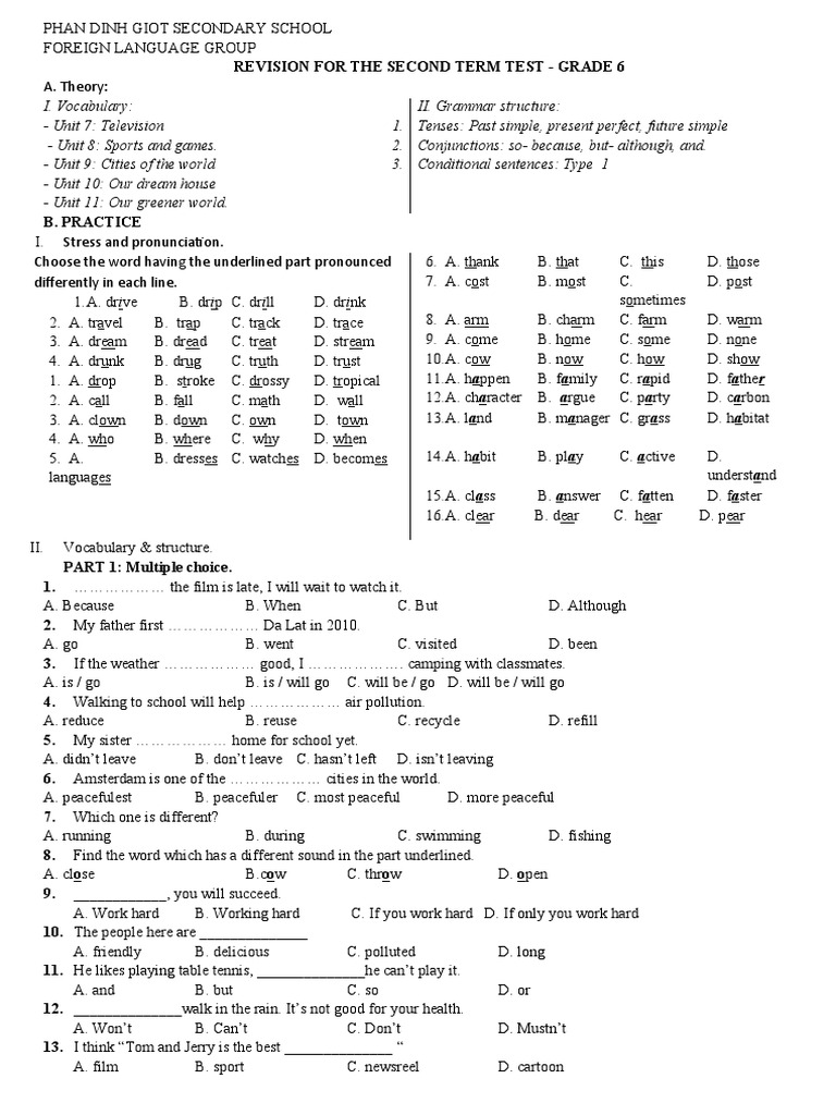 Grade 6 Test Revision Guide | PDF