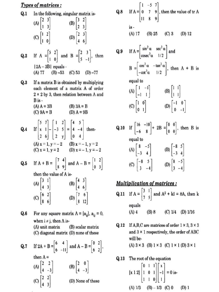 Matrices Assignment 1665711594514 | PDF | Matrix (Mathematics ...