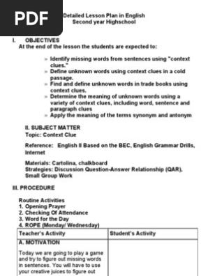 Detailed Lesson Plan in English.contextclues
