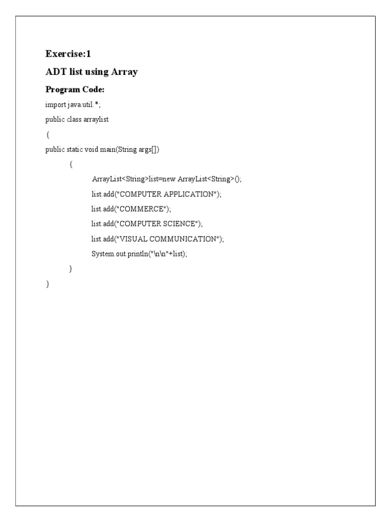 Exercise:1 ADT List Using Array: Program Code | PDF | Software ...