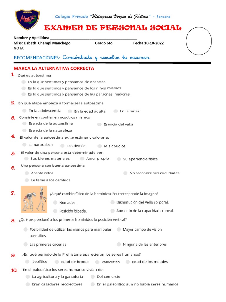 Examen de 6to Grado - 2022 | PDF