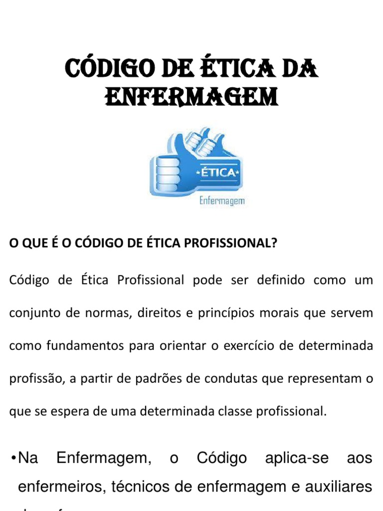 Código de Ética da Enfermagem | PDF | Enfermagem | Pessoal (trabalho)