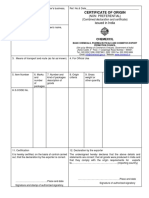 Format For Certificate of Origin