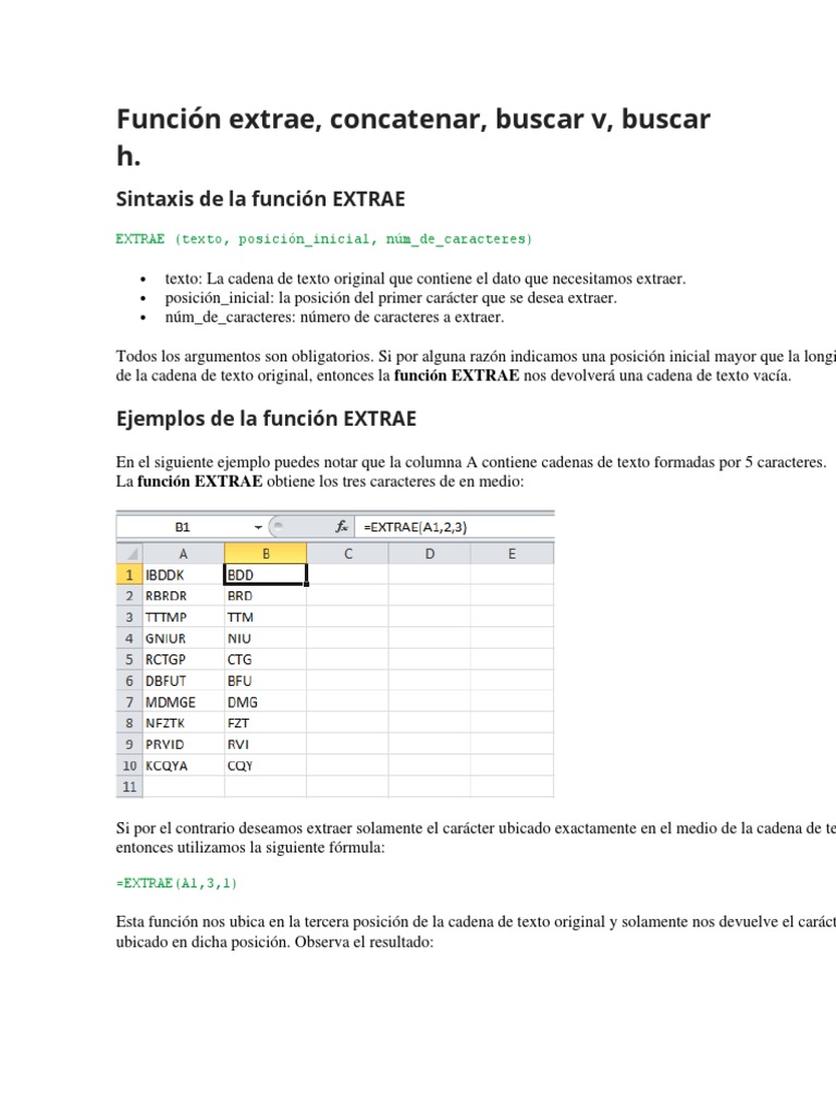 Sintaxis de la función EXTRAE en Excel | PDF | Lógica