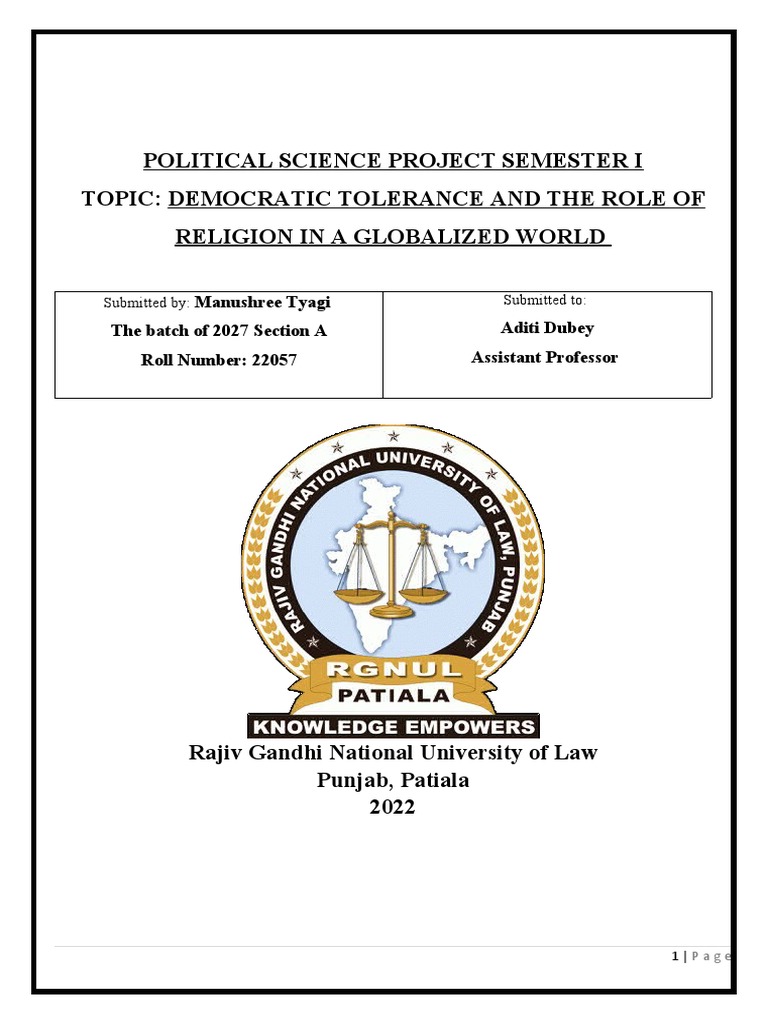 Political Science Project Semester I | PDF | Democracy | Political