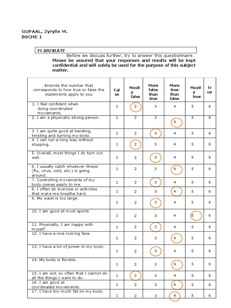 SelfEsteem Scale PDF Physical Fitness Psychological Concepts