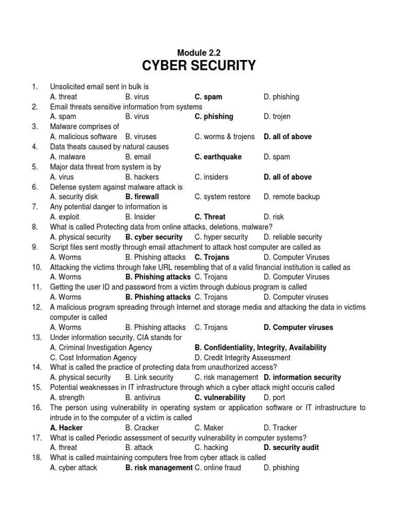 Cyber Security MCQ PDF Security Computer Security