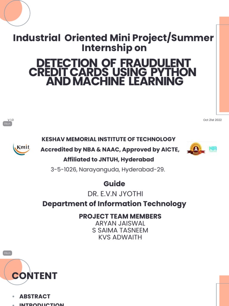 Fraud Detection in Credit Cards Using ML | PDF | Credit Card | Machine ...