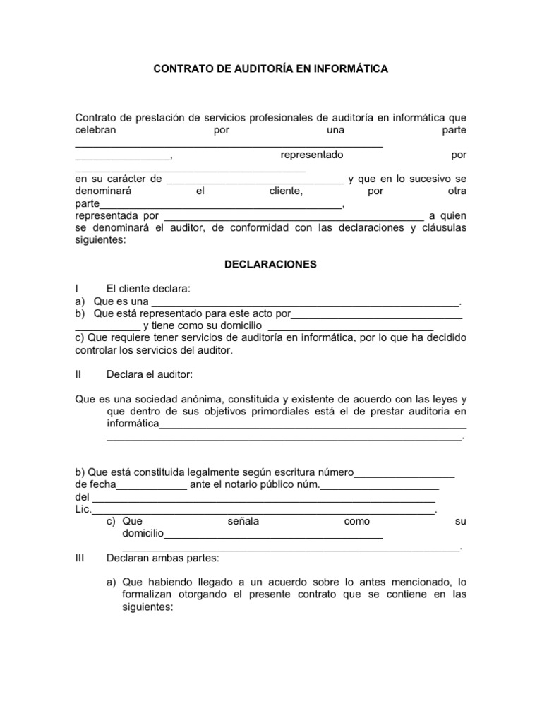 Ejemplo de Contrato de Auditoría en Informática | PDF | Contralor |  Auditoría