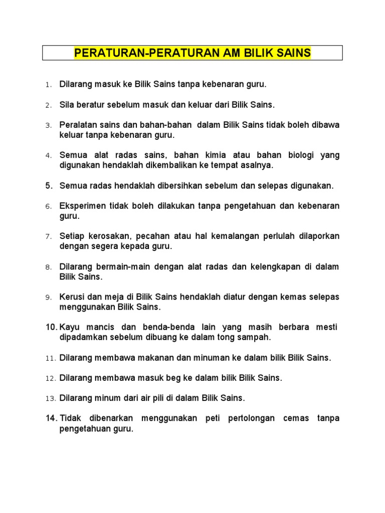 Peraturan Am Bilik Sains Pdf