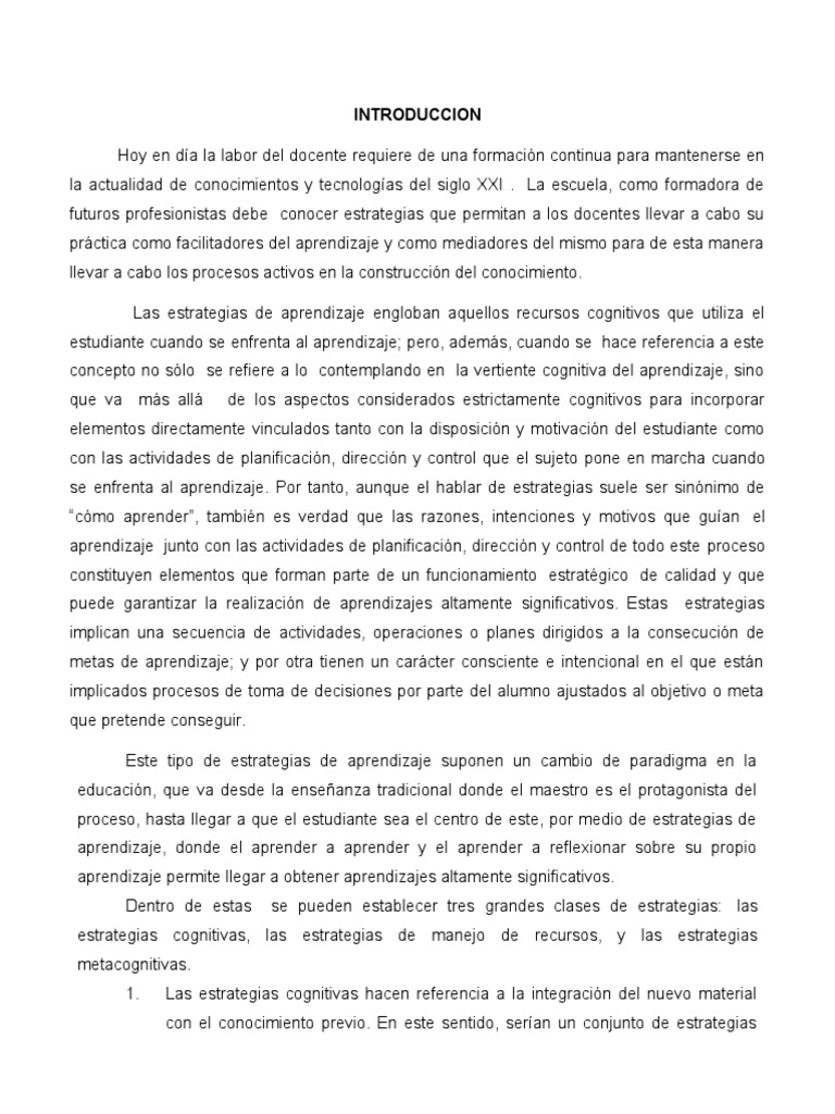 Estrategias Metacognitivas en el Aula | PDF | Aprendizaje | Teoria de ...