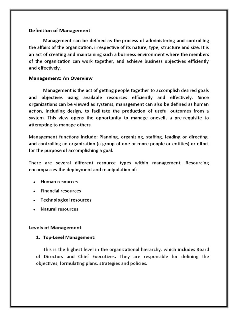 A Comprehensive Overview of Management Definitions, Functions, Styles