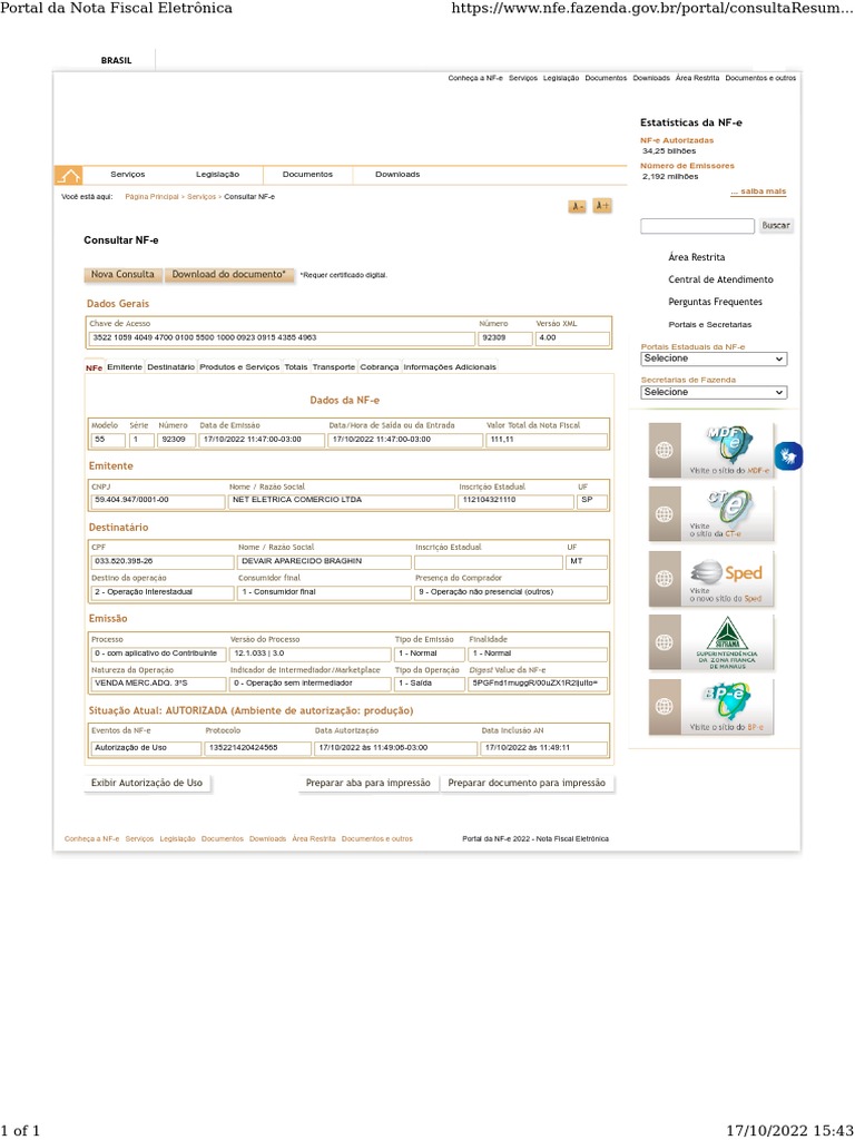 Portal Da Nota Fiscal Eletrônica | PDF | Recibo | Informática