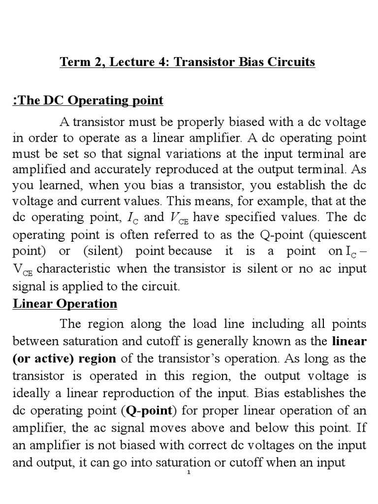 Term 2, Lecture 4: Transistor Bias Circuits The DC Operating Point ...